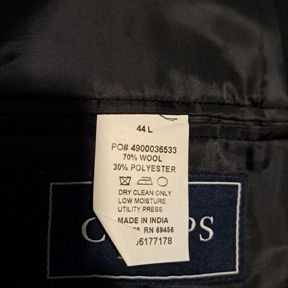 Chaps Blazer Men's Size 44L Blue Navy Wool Blend Two Button Gold Buttons - Picture 5 of 16